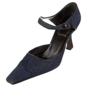 Vintage Dior Blue Denim Ankle Strap Heels Sz 40